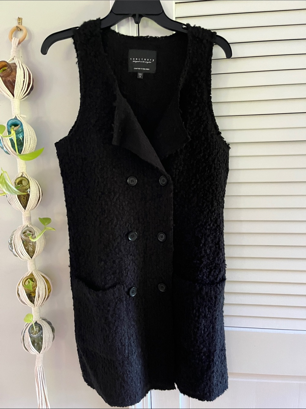 Sanctuary Black Bouclé Double-Breasted Midi Dress